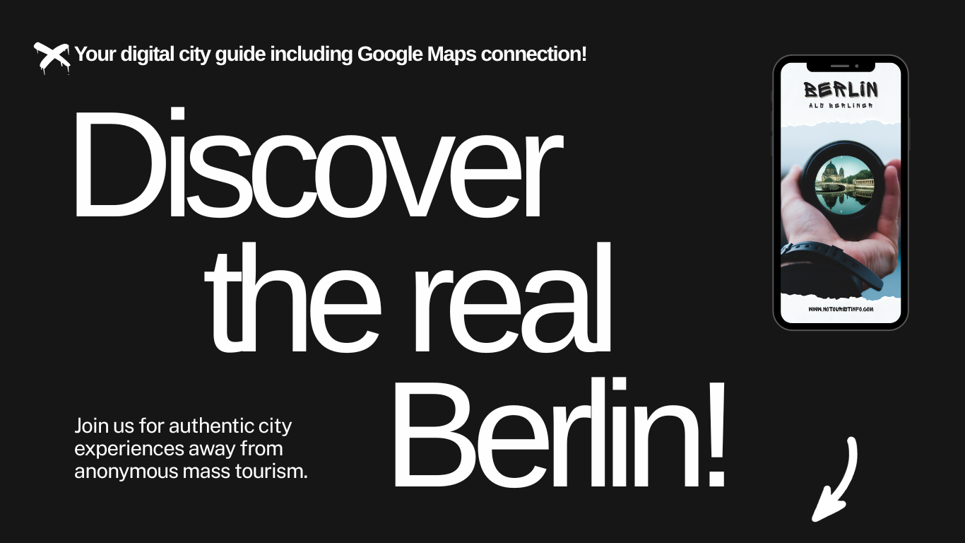 Screenshot of the digital Berlin city guide for berlin insider tipps next to "Discover the real Berlin!"