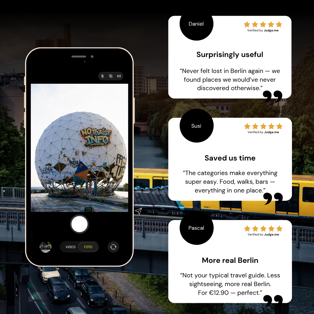 Reviews of NO TOURiST INFO and a photo of Teufelsberg.