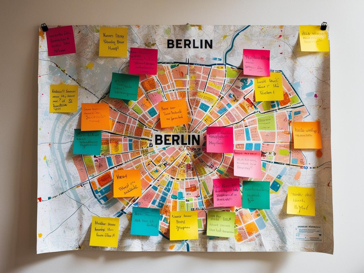 Stadtkarte voller Notizen und Hinweisen an einer Hotelrezeption, um Gästen authentische Tipps zu geben.
