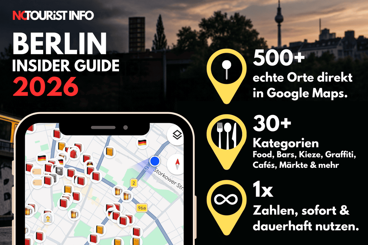 Screenshot vom Guide und im Hintergrund belebte Berliner Szene im Kiez