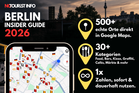 Screenshot vom Guide und im Hintergrund belebte Berliner Szene im Kiez