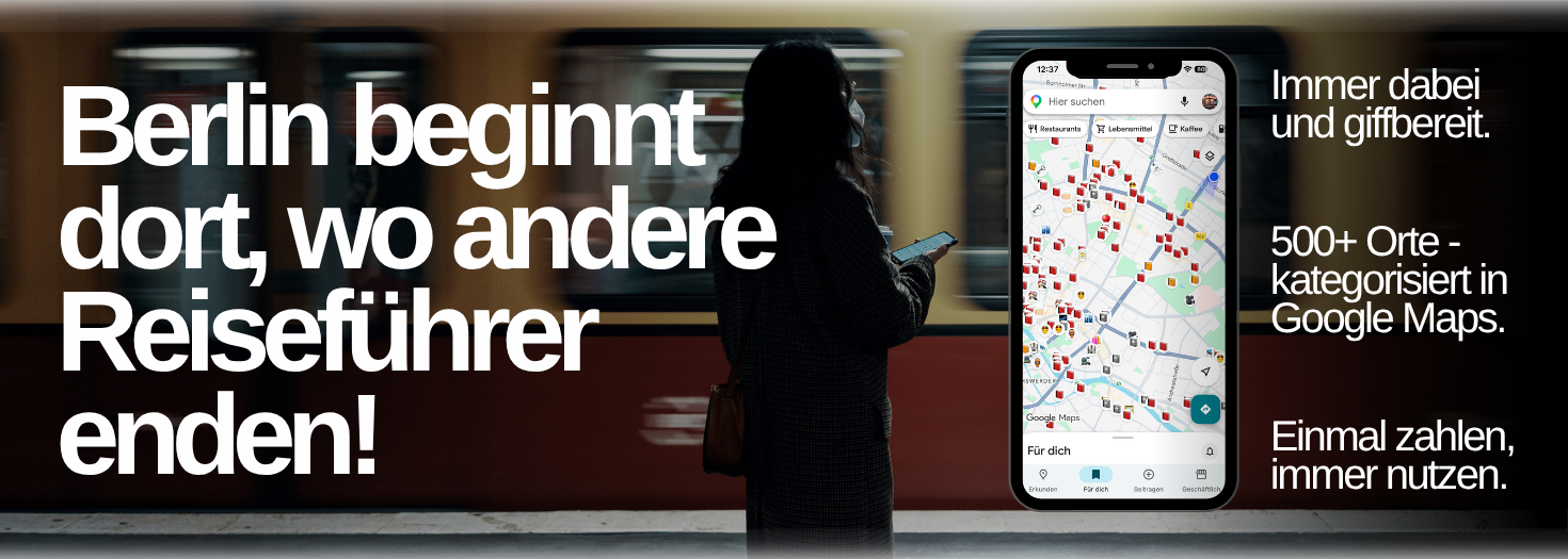 Digitaler Berlin Guide von no tourist info und Schriftzug "No Tourist Info ist dein digitaler Guide mit authentischen Berlin Insider Tipps, Kein Massentourismus. ✓ Keine leeren Versprechen. ✓ Keine hippen Klischees"