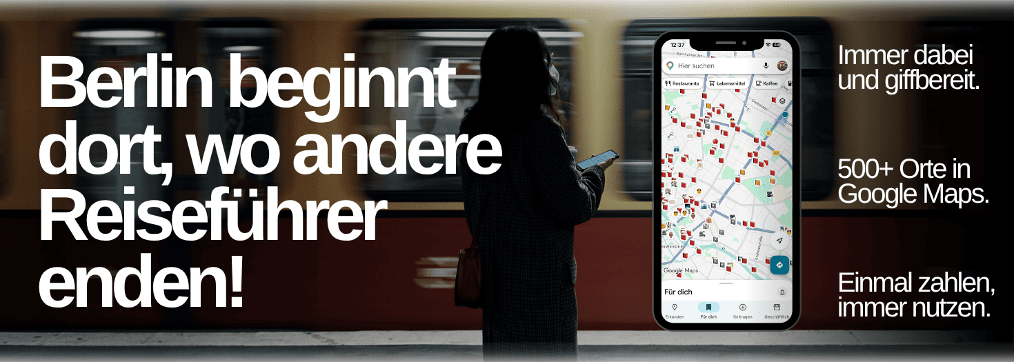 Digitaler Berlin Guide von no tourist info und Schriftzug "No Tourist Info ist dein digitaler Guide mit authentischen Berlin Insider Tipps, Kein Massentourismus. ✓ Keine leeren Versprechen. ✓ Keine hippen Klischees"
