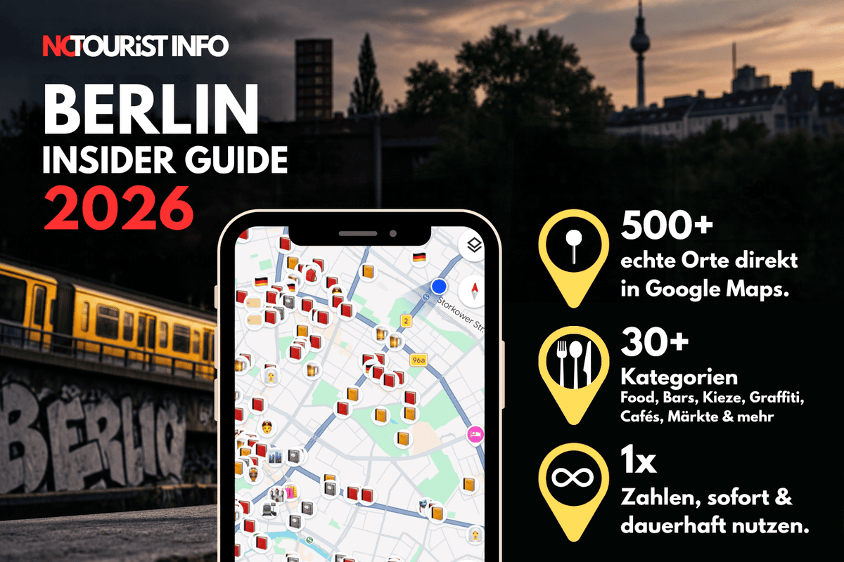 Screenshot vom Guide und im Hintergrund belebte Berliner Szene im Kiez