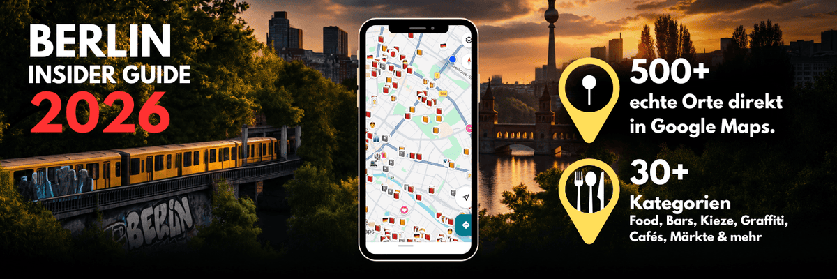 Berliner Szene mit U-Bahn und Berliner Skyline mit Screenshoot vom Berlin Insider Guide