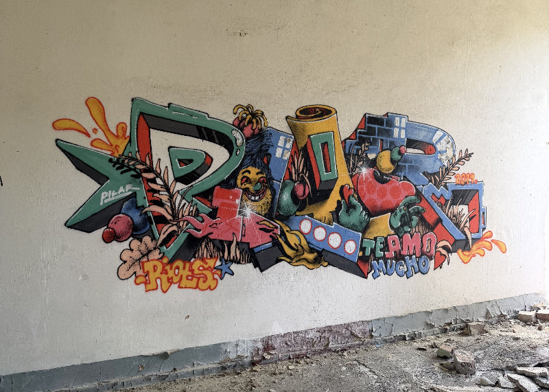 Foto von einem Graffiti-Schriftzug in einem Lost Place in Brandenburg. 