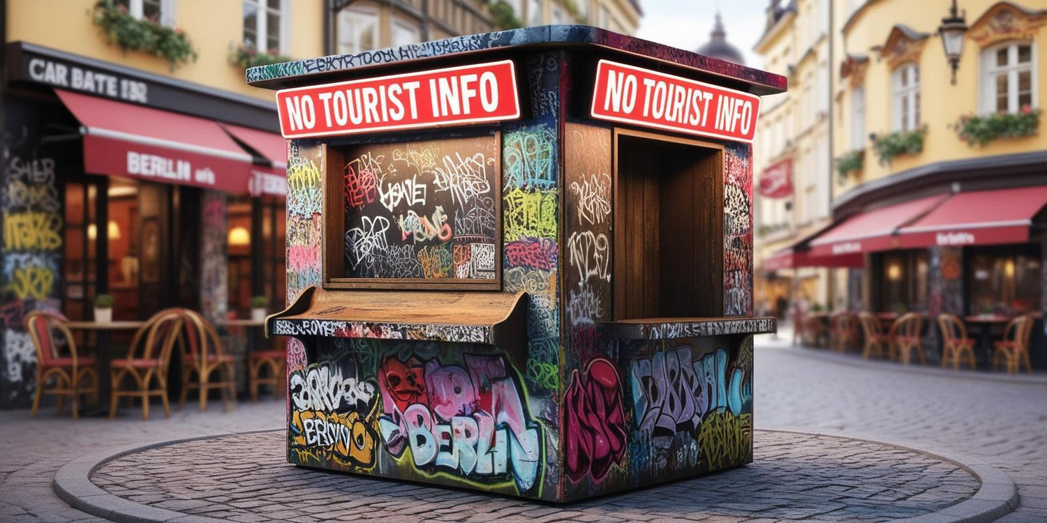 kleiner kiosk in berlin mit einem Informationsstand "no tourist info" 