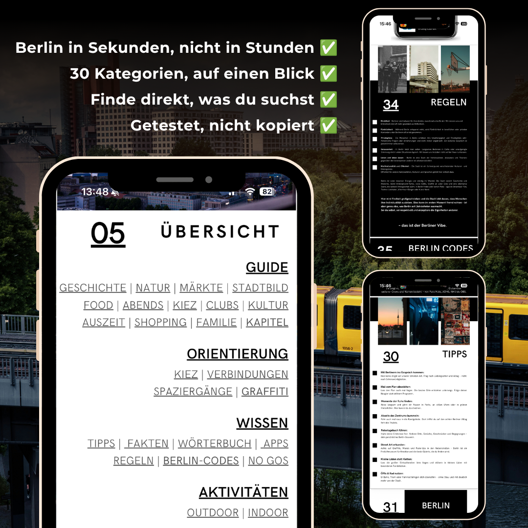 Handy mit geöffnetem Guide und der Gliederung, sowie Inhalten aus dem Guide. 