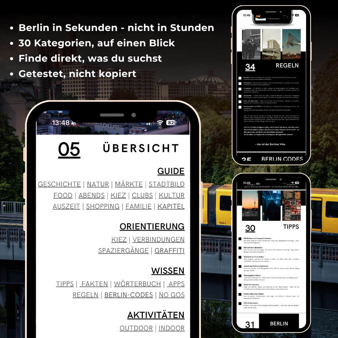 Handy mit geöffnetem Guide und der Gliederung, sowie Inhalten aus dem Guide. 