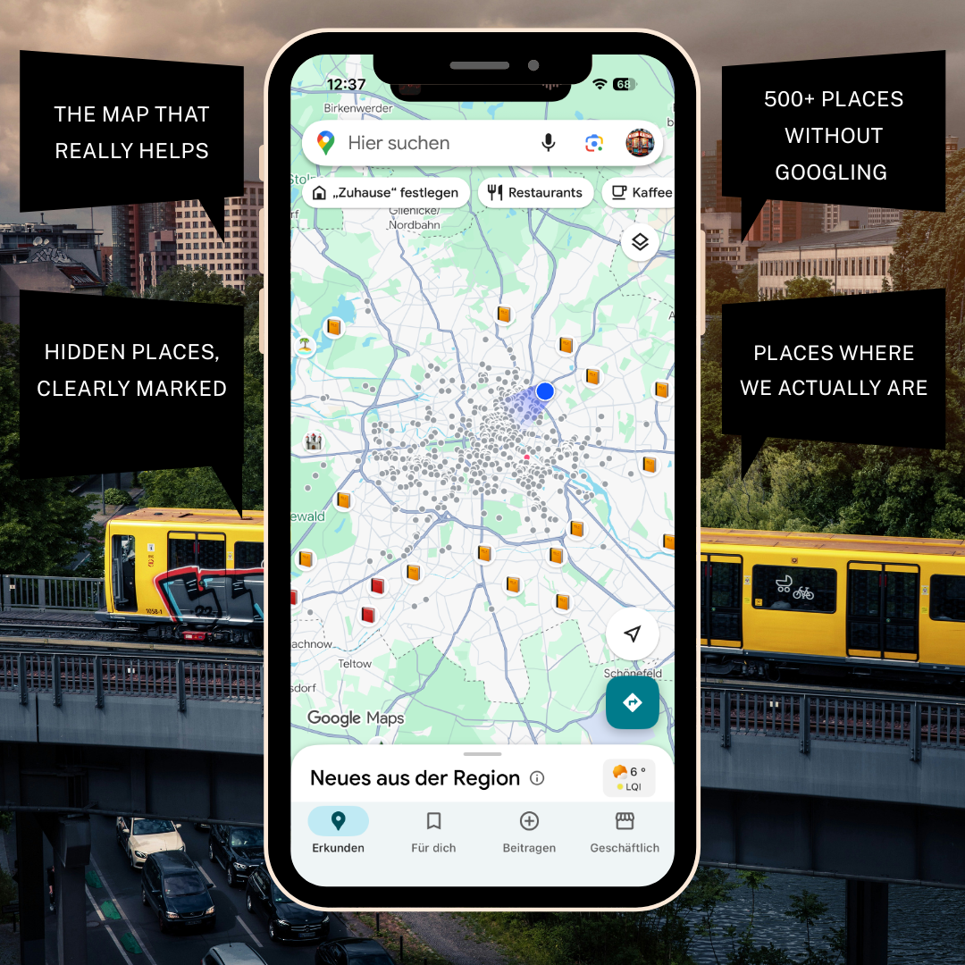 Photo of a section of a map featuring recommended places and hidden gems from the Berlin Insider Guide 2026