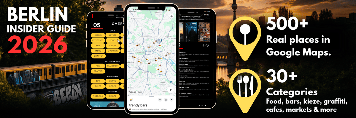 A scene from Berlin featuring the subway and the Berlin skyline, with a screenshot from the Berlin Insider Guide