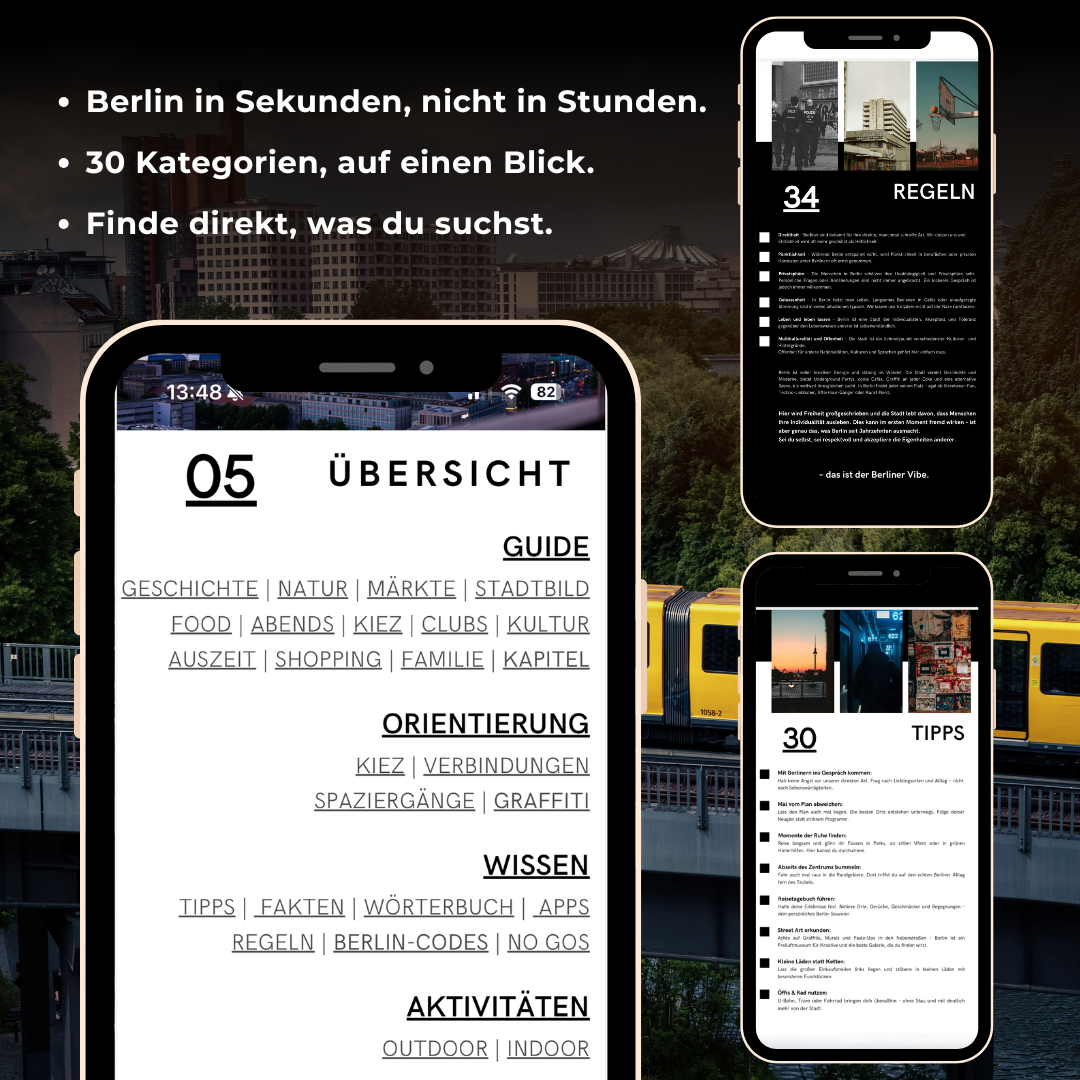 Handy mit geöffnetem Guide und der Gliederung, sowie Inhalten aus dem Guide. 